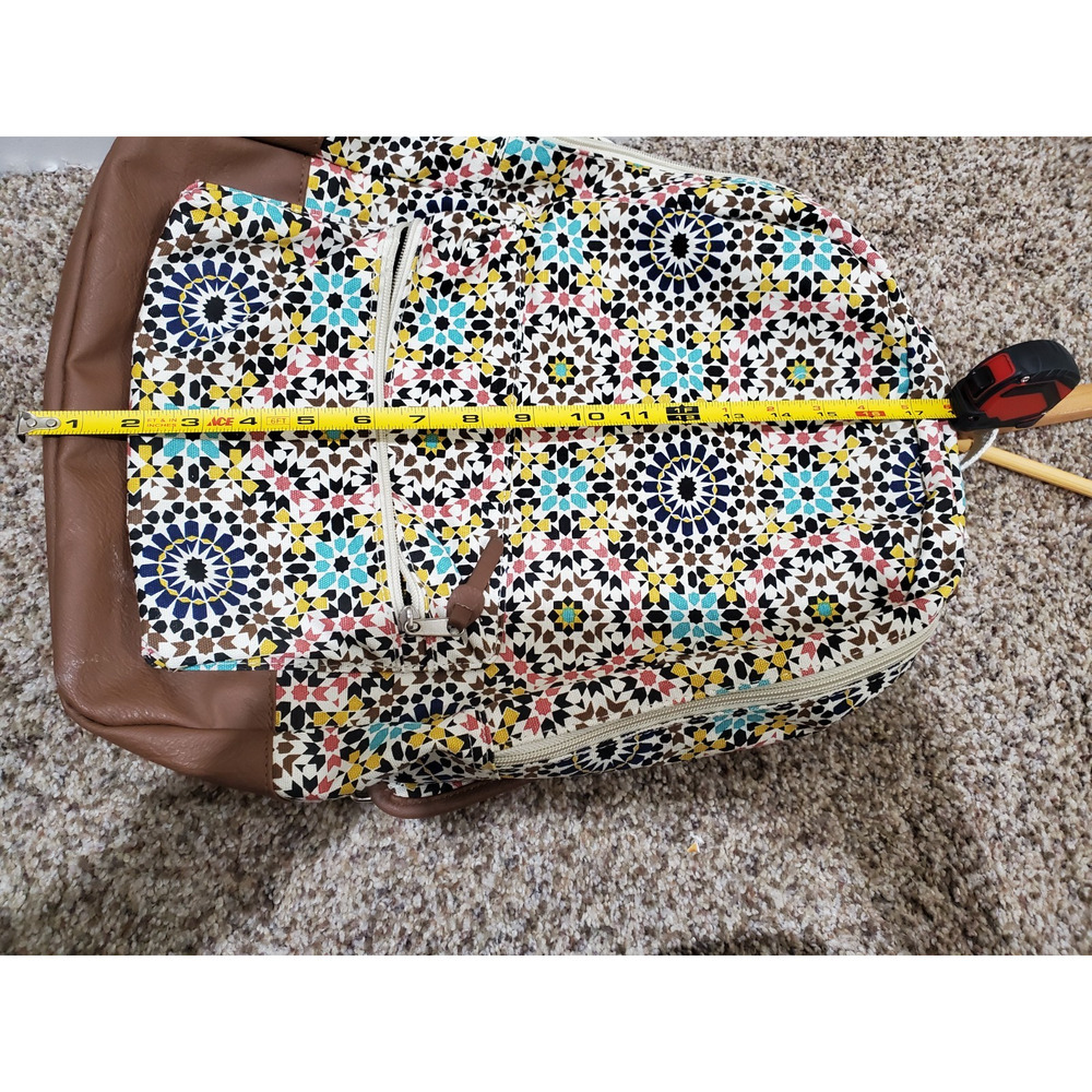 Colorful Mosaic Print Canvas Daypack with Faux Leather Trim & Front Pocket - Picture 8 of 10